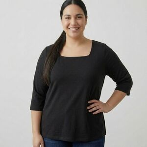 BNWT Studio Square Neck 3/4 Sleeve Black Minimalist Top 3X